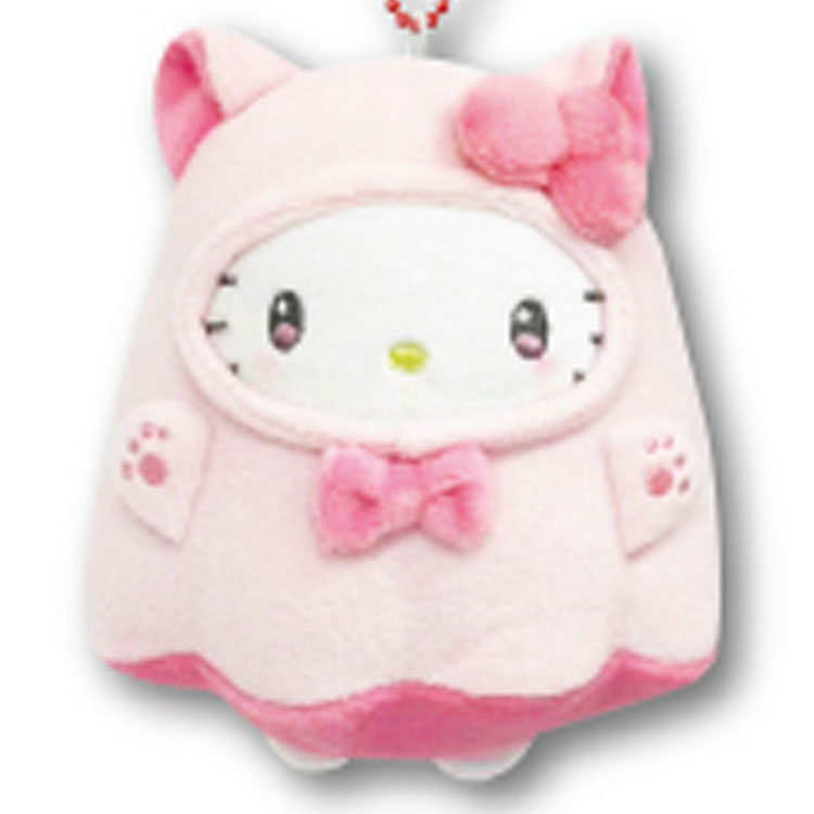 乐天商城 - ハローキティ マスコットポーチ ねこねこおばけ 163559 ぬいぐるみミニポーチ ボールチェーン付 イヤフォンポーチ ピンク