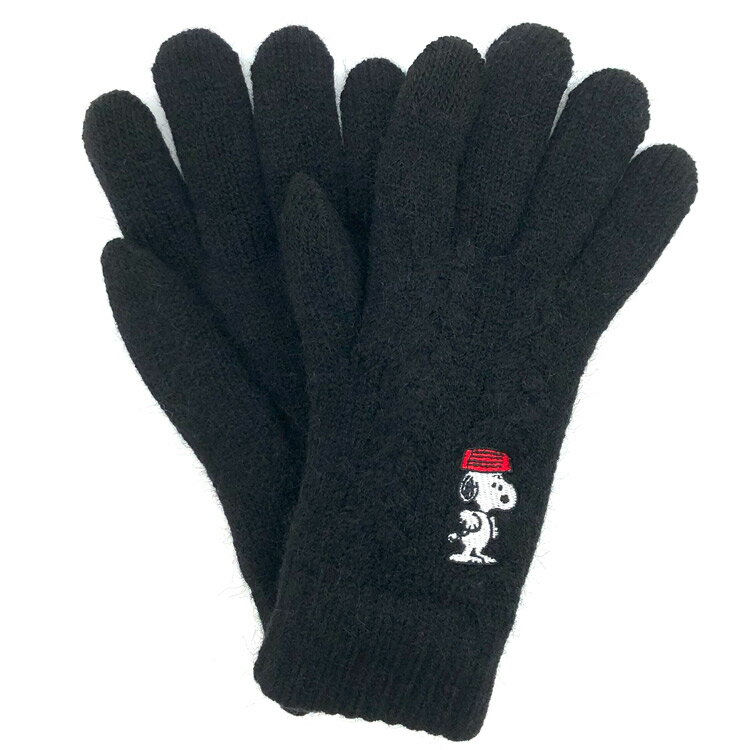 スヌーピー ワンポイント刺繍スマホ対応ケーブル手袋 かぶる てぶくろ タッチパネル対応 ウインターアイテム 197461