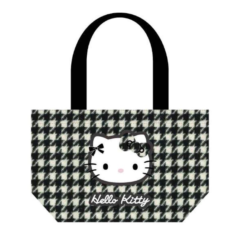樂天商城 - ハローキティ ミニトート ブラック トートバッグ サブバッグ 手提げ ミニバッグ 千鳥格子シリーズ 614645