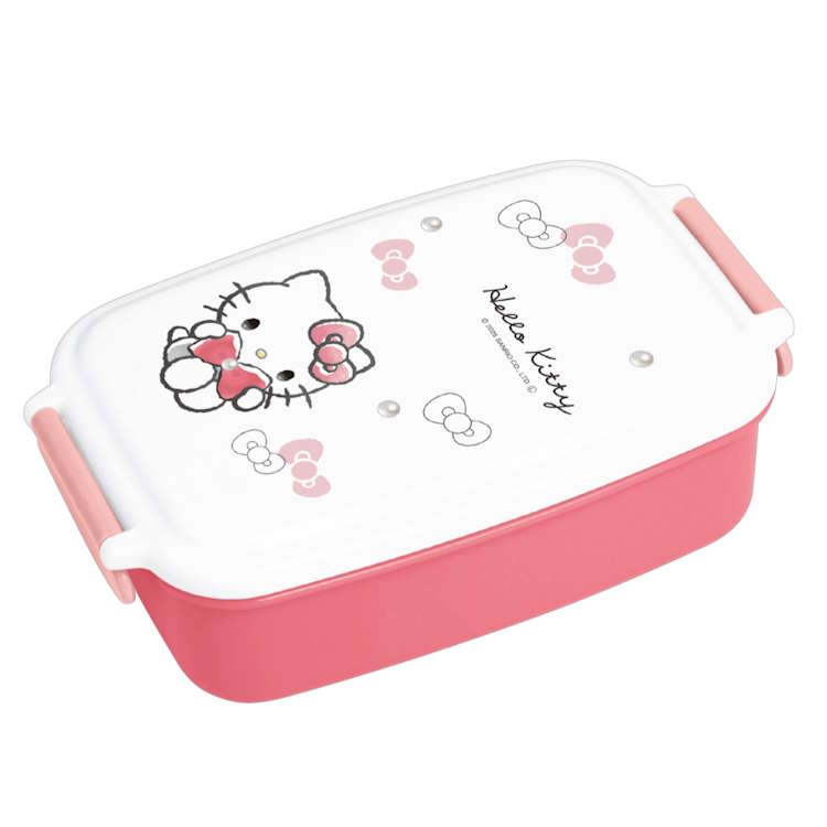 ハローキティ 1段ランチボックス モノクロリボン 弁当箱 べんとうばこ ごはん おかず マイ弁当 箸付き ..