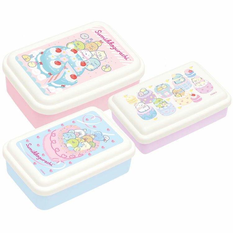 Other - すみっコぐらし 入れ子型ふわっとランチボックス ランチマーケット 弁当箱 保存容器 シール容器 大中小 3個セット ドーム型フタ カラフルケーキ柄