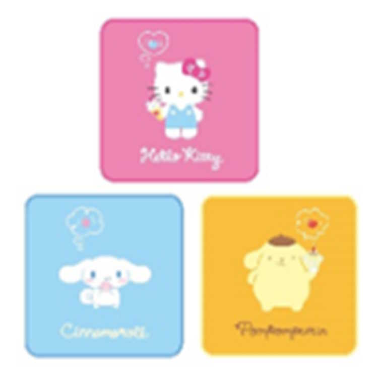 サンリオキャラクターズ プチタオル3P シンプルタイムALL 3枚セット タオルハンカチ 手拭き エチケット キティ シナモロール ポムポムプリン 入園入学 089551