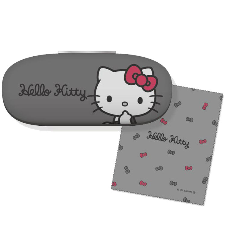 ハローキティ メガネケース BK モノクロハローキティ 326565 ブラック メガネクロス付 ハードタイプ オーバル