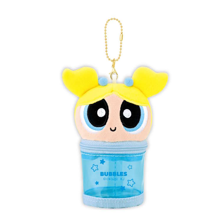 パワーパフガールズ カフェぬいポーチキーホルダー バブルス ぬいぐるみポーチ ダイカット ボールチェーン付き 小物入れ 320029