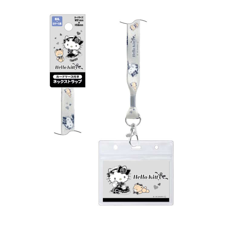 ハローキティ カードケース付きネックストラップ ゴシックロリータ パスケース ネックストラップ カード入れ 首紐 社員証 学生証 会員証 375647