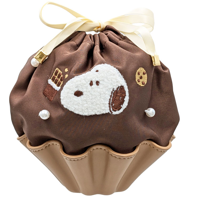 スヌーピー 巾着ポーチ brown チョコレートシリーズ 009437 ブラウン カップケーキ型