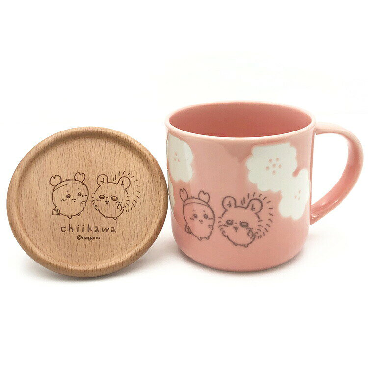 ちいかわ 木製コースター付マグ ピンク ハッピーブロッサム モモンガ 古本屋 陶器