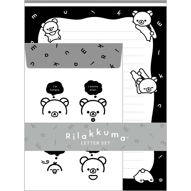 乐天商城 - リラックマ レターセット BASIC RILAKKUMA MONOCHROME ベーシックリラックマ モノクロ 便箋 封筒 縦型