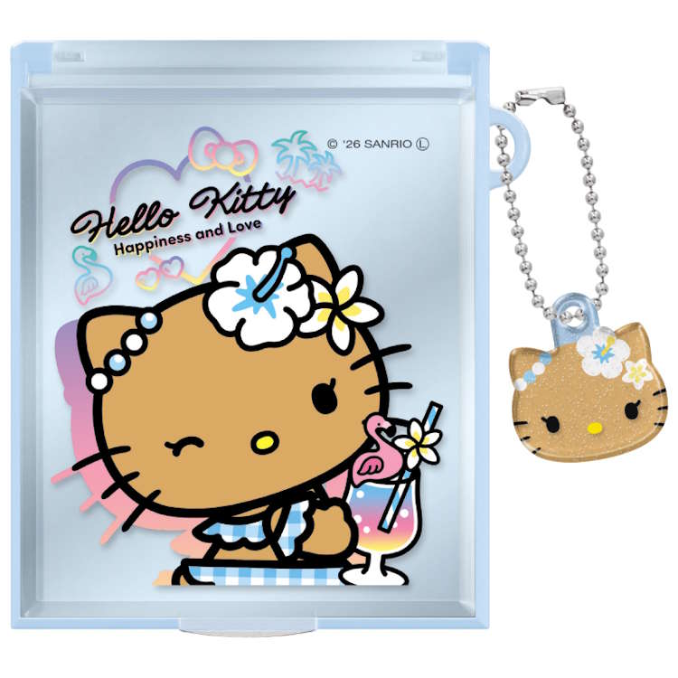 Rakuten - ハローキティ マスコット付きMサイズミラー ブルー 鏡 かがみ 卓上 コンパクト 携帯ミラー きらめきトロピカル 397175