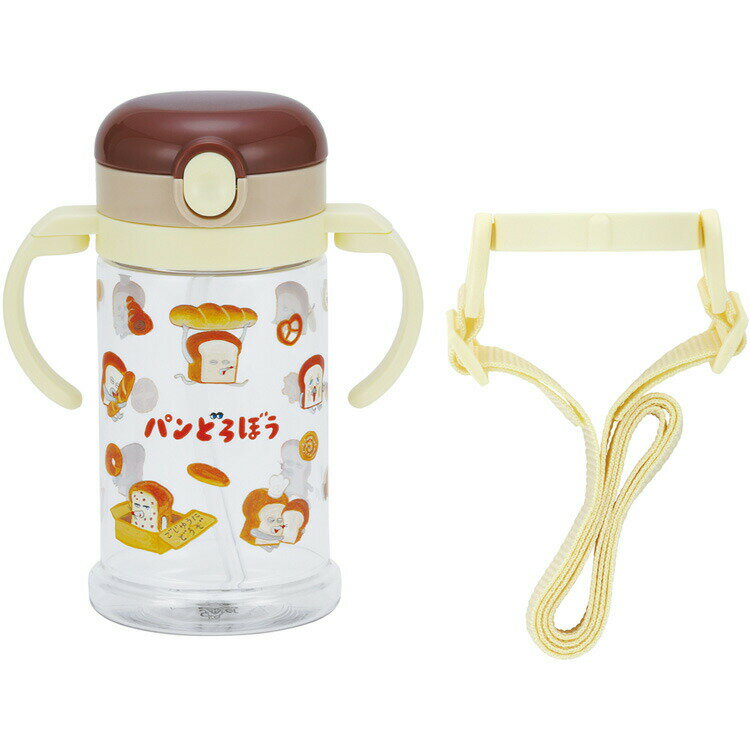 商品仕様1才頃からの、ストローを使って飲むトレーニングに☆ 【サイズ】 本体：約W117×D68×H148mm （ハンドル折り畳み時横幅：約105mm） （ベルト使用時横幅：約80mm） 【容量】約370ml 【品質表示（耐熱温度）】 本体：飽和ポリエステル（100度） キャップ・フタ・ベルト・ベルト止め・ハンドル：ポリプロピレン（120度） パッキン・ストロー：シリコーンゴム（140度） バネ・ピン：ステンレス 【特長】本体は割れにくく、透明度の高い飽和ポリエステル素材を使用。底部分が広くなっているから倒れにくい！両手ハンドルは前後に折りたためるので、コンパクトになって持ち運びに便利！さらにショルダーベルトに付け替えが出来るので、2通りの持ち方が出来ます♪キャップは後ろに倒して固定OK！本体には300mlまでの目盛り付き。 ※電子レンジ・食洗機・乾燥機は使用しないでください。 【生産国】中国特記事項※画像はあくまでも商品イメージになります。実際の商品と色や仕様が異なる場合がありますので、予め御了承ください。 ※メーカー希望小売価格はメーカーカタログに基づいて掲載しています。