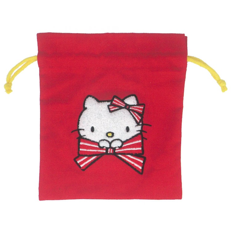 くまのがっこう×ハローキティ サガラ刺繍巾着 レッド 058788 くまがく Hello Kitty...