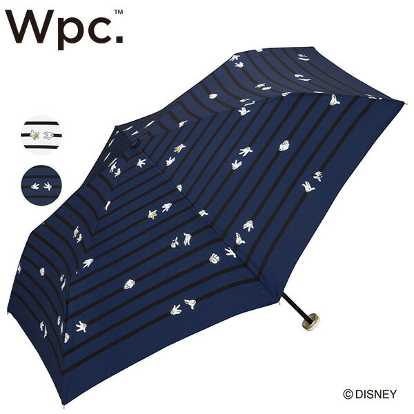 Wpc. ディズニー 折りたたみ傘 2カラー ミッキー ミニー Disney MICKEY＆MINNIE HAND-BORDER mini 傘 撥水 はっ水 雨傘 晴雨兼用 レディース 女性 雨 おしゃれ ミッキーマウス ミニーマウス