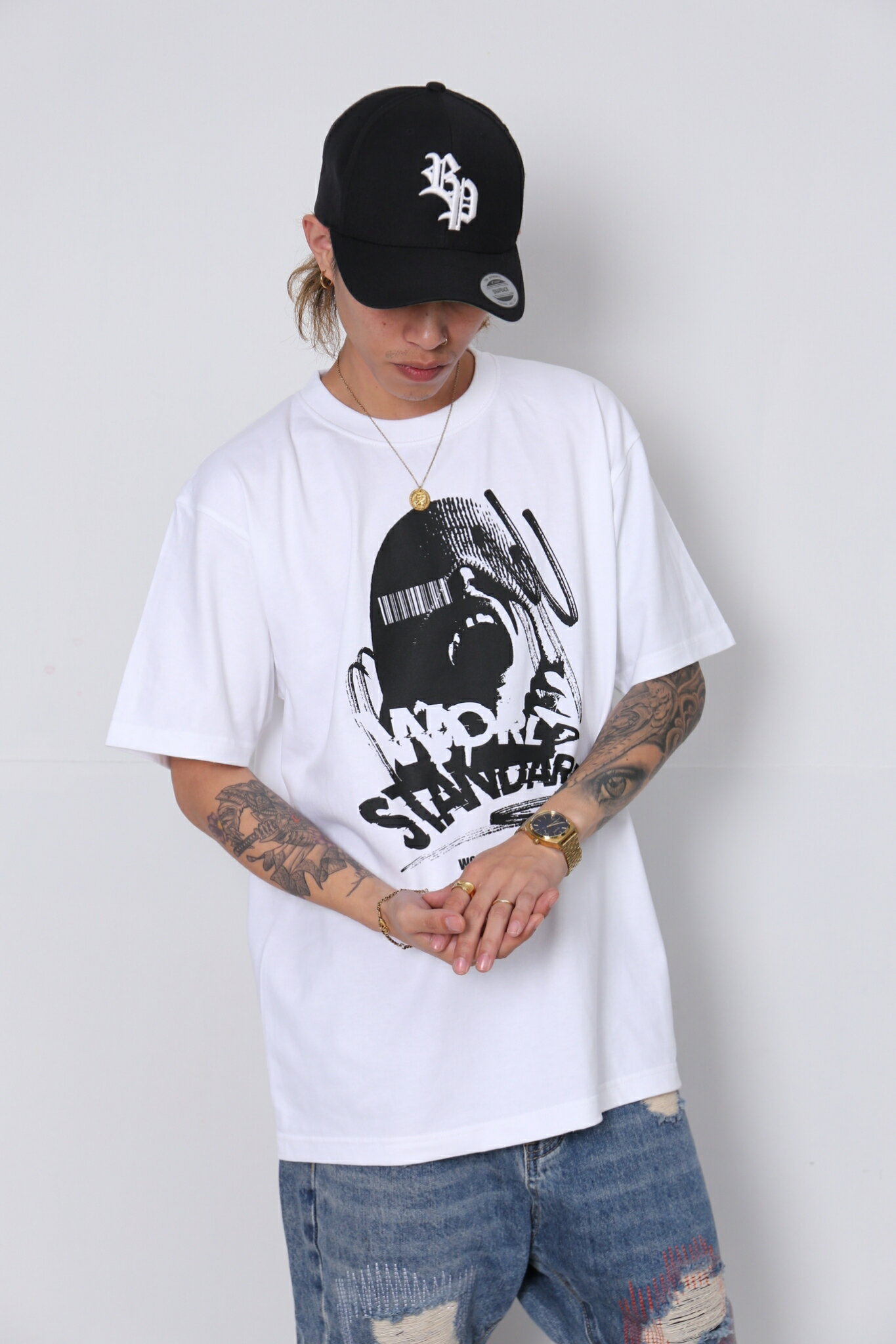 WORLD STANDARD Tシャツ ブランド メンズ レディース W.S ワールドスタンダード クルーネックプリントTシャツ モード MODE グラフィック モノトーン シルクスクリーン WSHT-017