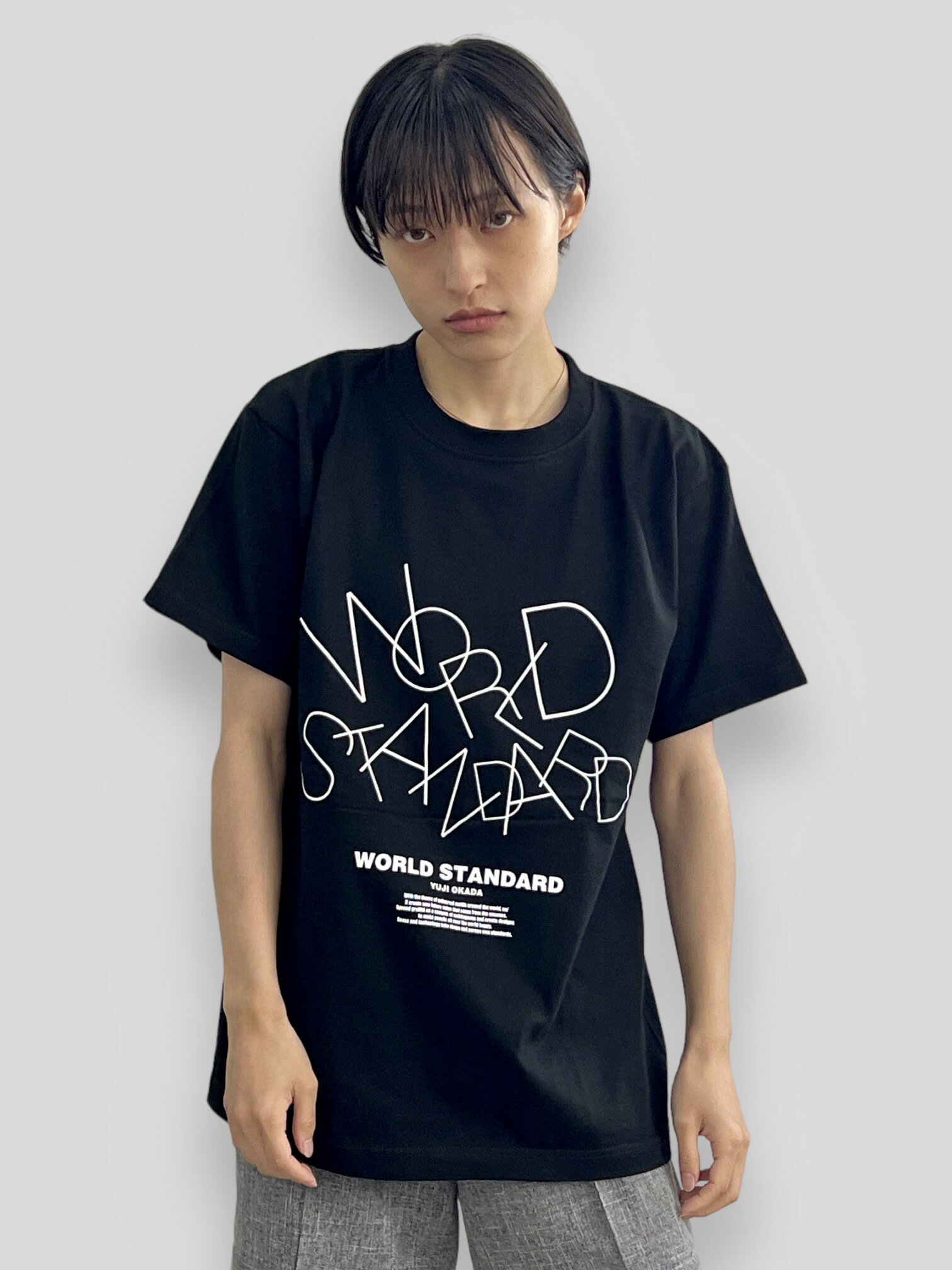 WORLD STANDARD Tシャツ ブランド メンズ レディース W.S ワールドスタンダード クルーネックプリントTシャツ モード MODE グラフィック モノトーン シルクスクリーン WSHT-040
