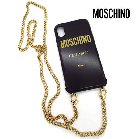 iPhoneXsMax用対応【サマーセール】【上代￥13,000の80％OFF】【ネコポス】【正規取扱い】MOSCHINO【モスキーノ】 アイフォン　ロゴマークショルダーチェーン　スマホ ケース カバー スマートフォンケース　アクセサリー　携帯ケース/ブラック【サイズ00】