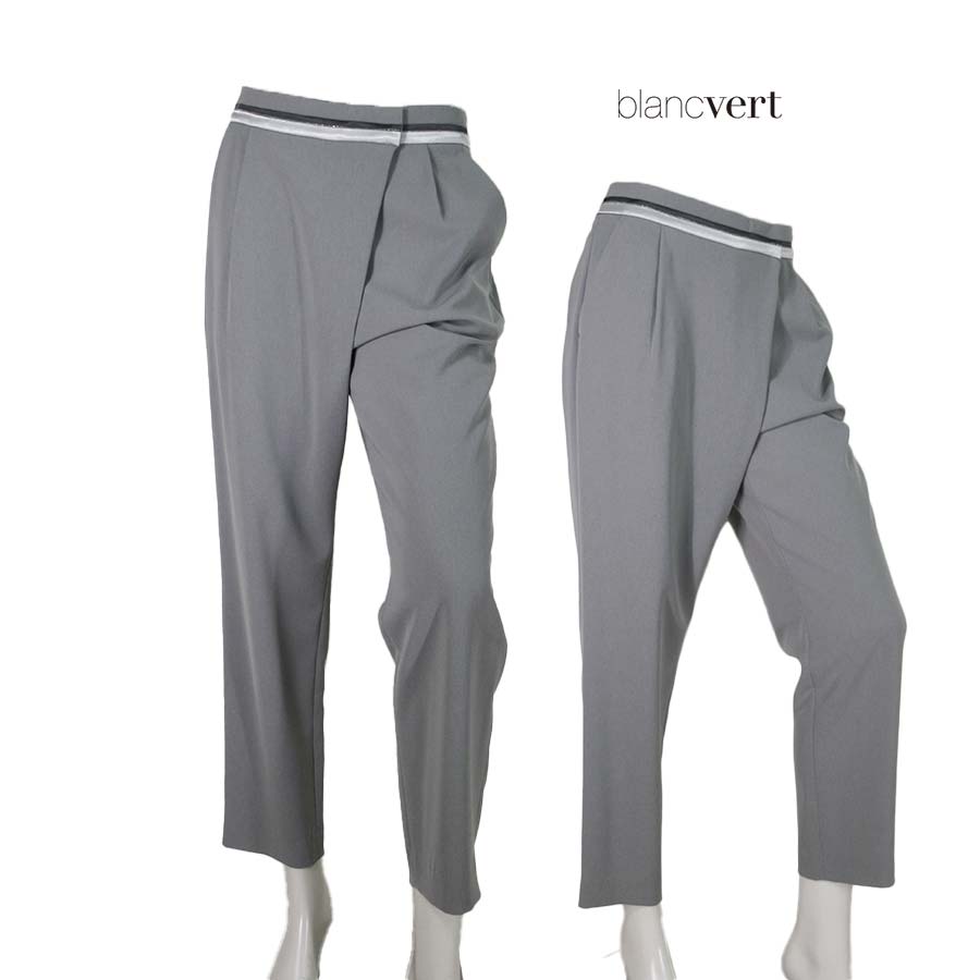 【定価¥32,000の60%OFF】【値下げ】【春夏物】【半額以上セール】【正規取扱い】【送料無料】BLANC VERT【ブランベール】【レディース】ソリビアツイルウエストマークラップデザインパンツ/グレー【サイズ40】【日本製】