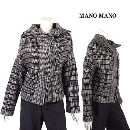 【定価￥45,000の90％OFF】【BARGAIN】【秋冬物】【半額以上】【正規取扱い】【あす楽】MANO MANO【マーノ マーノ】【レディース】ドロップショルダーデザインヘリンボーン織りニットカーディガン ジャケット トッパー/ブラック【サイズ42】