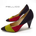 【定価￥57,000の80％OFF】【PRICEDOWN】【半額以上【正規取扱い】PELLICO【ペリーコ】【レディース】バックスキン本革3色使いコーンヒールパンプス 靴シューズ/クレイ×レッド×ピスタチオMIX【サイズ34.5/35/35.5/36/36.5】【21.5/22/22.5/23/23.5cm】【イタリア製】