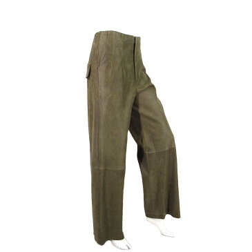 【秋冬物】【サマーセール】【半額以上】【上代¥320,000の80%OFF】【正規取扱い】Gentry Portofino【ジェントリーポルトフィーノ】【レディース】羊革ラムレザースウェードワイドパンツ/カーキ【サイズ40】【イタリア製】