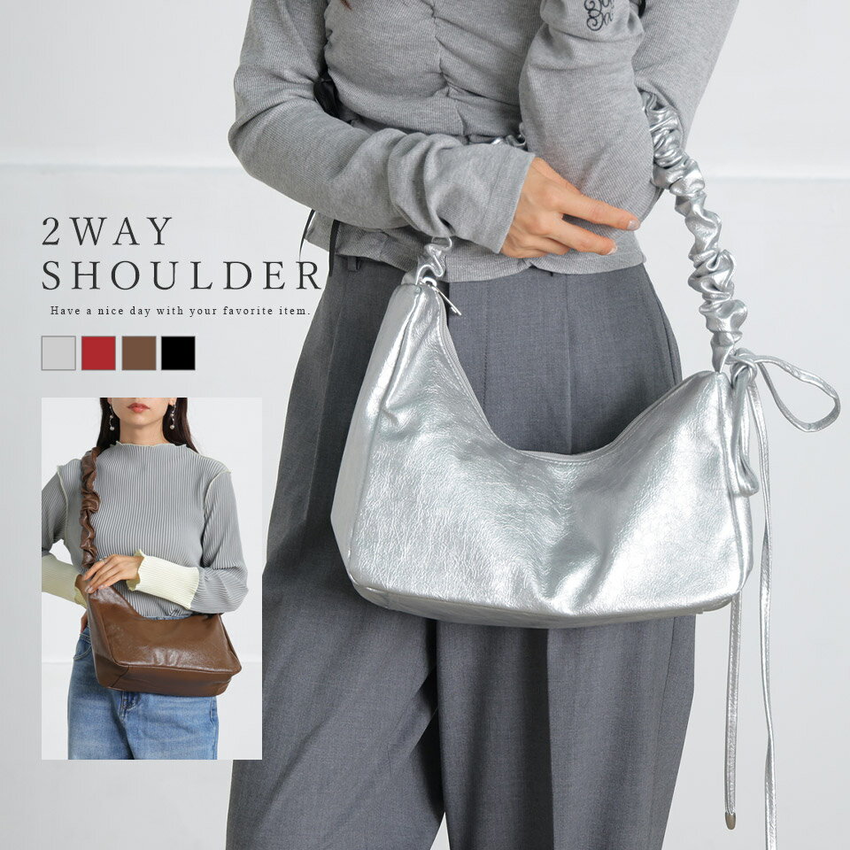 【楽天マラソン限定！50％OFF】ショルダーバッグ ショルダー ワンショルダー ハンドバッグ ギャザー リボン りぼん 三日月 ハーフムーン 2WAY 2way Y2K ディアのサムネイル