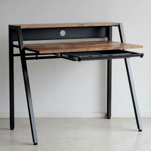 パソコンデスク 古木風 ビンテージ レトロ ワークデスク 幅96cm リグナ ブラウン 東馬 在宅勤務 机 PCデスク コンパクト 木目柄 引出し付 一人暮らし 棚付き 木製 スリム シンプル『日時指定不可』『代引不可』『送料無料（一部地域除く）』