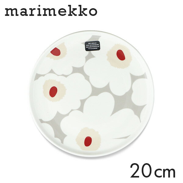 Marimekko マリメッコ Unikko ウニッコ お皿 プレート 20cm ホワイト×ライトグレー×レッド×イエロー ディッシュ 皿 お皿 食器皿 食器 洋食器