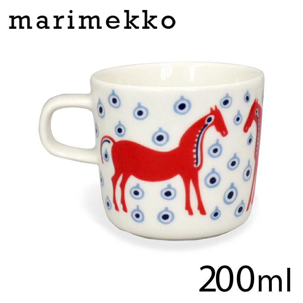 Patterned - マリメッコ ムスタ タンマ コーヒーカップ 200ml オフホワイト オレンジレッド ライトブルー