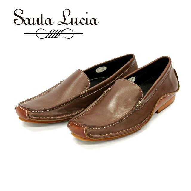 【半額】 紳士靴 革靴 メンズレザーシューズ SANTA LUCIA サンタルチア 2016 本革 スリッポン モカシン ブラウン ラバーソール カジュアル やわらかい 歩きやすい 旅行 カジュアル ビジカジ 【スーパーSALE】