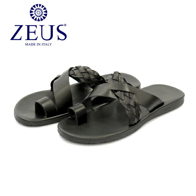 ZEUS ゼウス 1175 イタリア製 本革 メンズ レザー サンダル ベルト編み込み トング ブラック ラバーソール 短パン 旅行 リゾート 春 夏 やわらかい 履き心地 夏休み