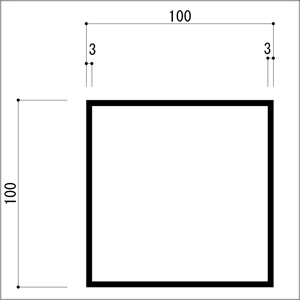 アルミ等辺角パイプ 3.0x100x100x5000mm（4M+1M） アルマイトシルバー 【※サービスカット対応商品です】