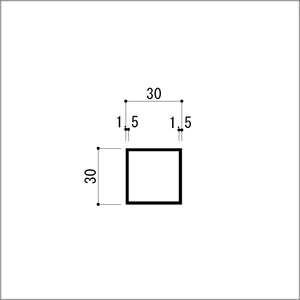 アルミ等辺角パイプ 1.5x30x30x5000mm（4M+1M） クリアシルバー（ツヤ有） 【※サービスカット対応商品です】