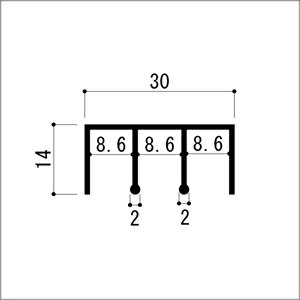 アルミ3線上レール 5mmハカマ用x3640mm アルマイトシルバー 【※サービスカット対応商品です】