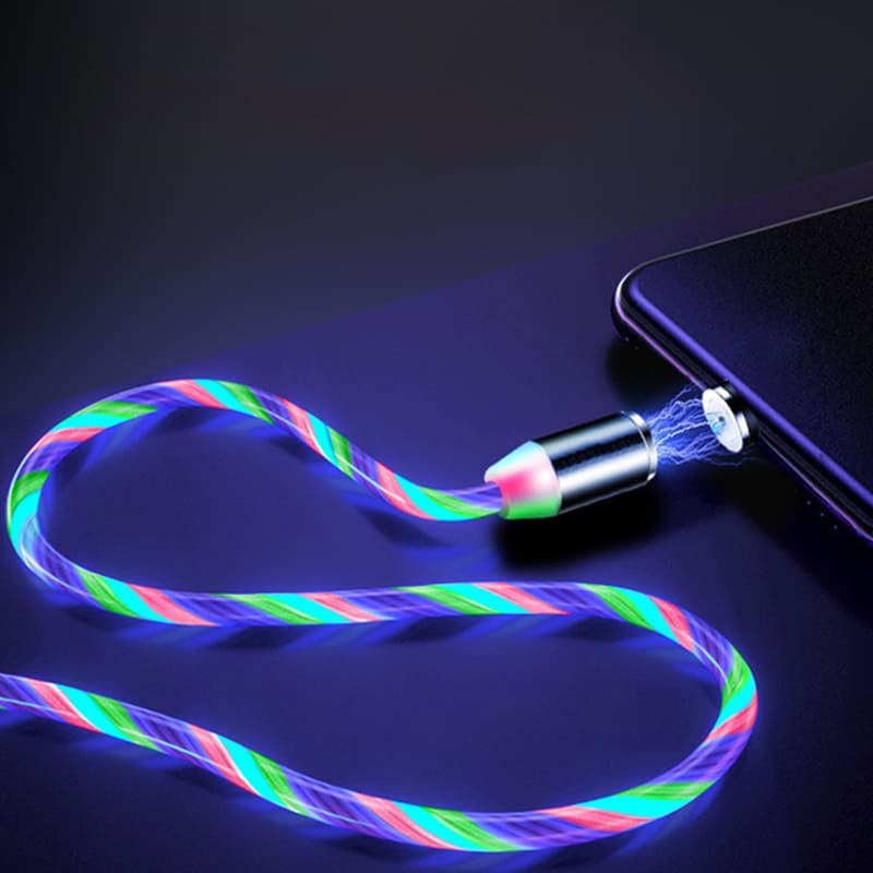 【4本セット】光るマグネット式充電ケーブル Micro USB Lightning Type-C 1m タイプC ライトニング マイクロUSB スマホ アイフォン アンドロイド 充電ケーブル Magnetic 3-in-1 Charging Cable