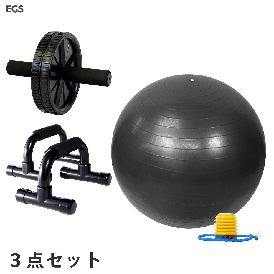 【送料無料】腹筋ローラー プッシュアップバー バランスボール 65cm 3点セット EGS(イージーエス) エクササイズウィール プッシュアップバー バランスボール 【エクササイズ ホイール プッシュアップスタンド ジムボール ヨガボール】[返品交換不可]