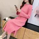 レディース ニットワンピース ロングニットワンピ 秋冬 長袖 マキシ丈 ニット ロング丈 ゆったり スリット入り 無地 ニットワンピ ワンピース 着痩せ 送料無料 丸襟 ニットインナーワンピース 着痩せ インナーウエア 無地 シンプル カジュアル おしゃれ