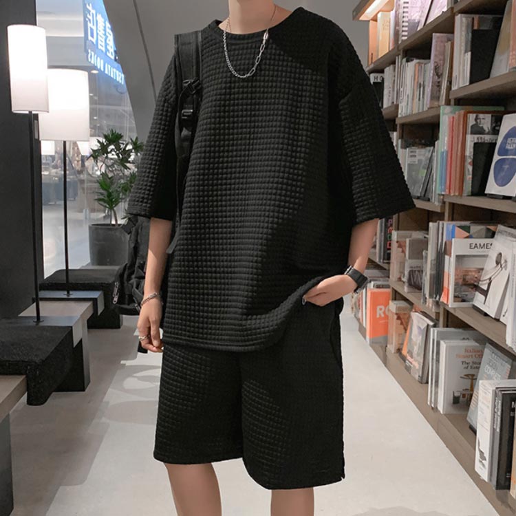 夏服 メンズ Tシャツ 半袖tシャツ 部屋着 ハーフパンツ ドロップショルダー ワッフル ゆったり トップス ショートパンツ 上下セット ジャージ 涼しい カジュアル スポーツウェア 半ズボン ルームウェア 春夏 お洒落 セットアップ リラックス 春夏 ワイドパンツ