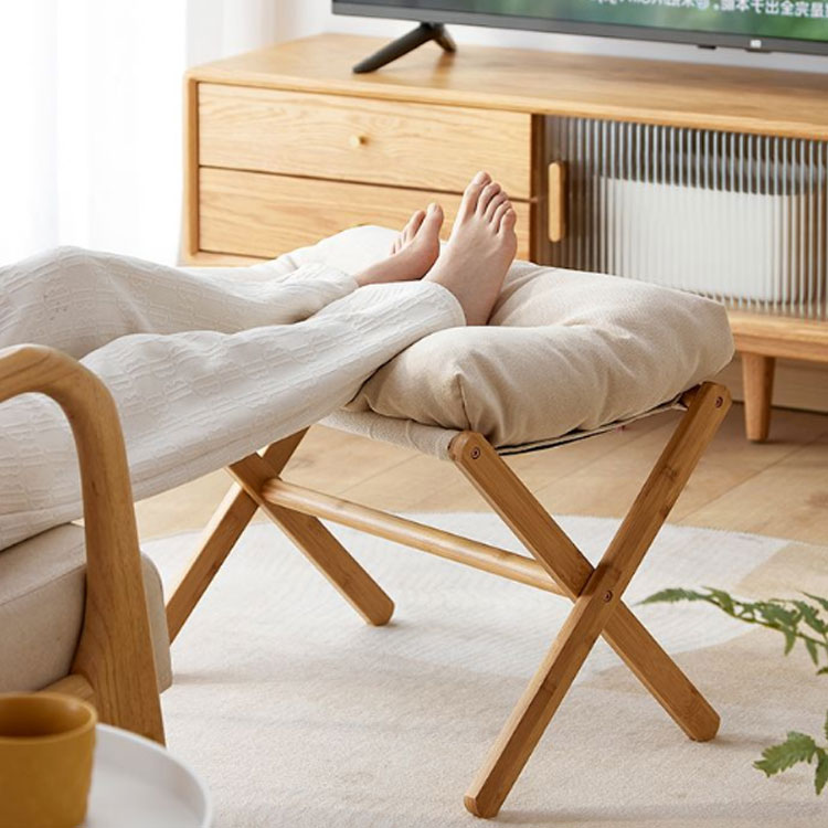 リビング オットマン 足台 スツール 1人掛け 足置き 足置き台 シンプル クッション付き いす 折りたたみ ソファスツール 椅子 北欧 イス 極厚 天然木 フットスツール おしゃれ 玄関 ソファ 竹製 脚置き 腰かけ 折り畳み式 軽量 足のせ椅子 オットマン [2]