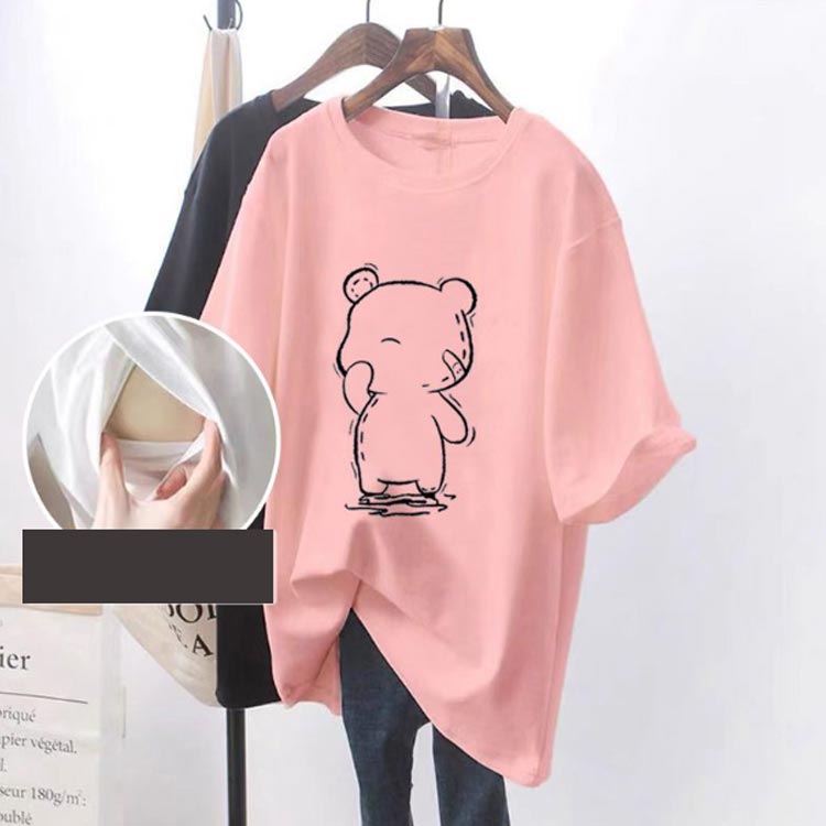 授乳服 半袖 妊婦服 tシャツ トレーナー 授乳 トップス 授乳Tシャツ インナー 春夏 可愛い マタニティ ロンT 授乳ウェア 熊 クルーネック ルームウェア シンプル 産前産後兼用 妊婦 ロング丈 大きいサイズ 体型カバー 快適 送料無料 2
