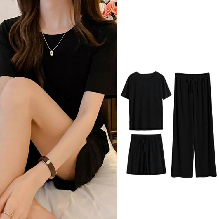 ルームウェア 半袖Tシャツ 薄手 パジャマ 3点セット 夏 ショートパンツ 半袖 ロン...