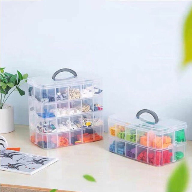 おもちゃ箱 仕切り ブロック フタ付き 小物入れ クリアケース 持ち手付き 子供 キッズ 収納 収納ボックス 3段 持ち手付き おもちゃ入れ 透明 透明 コレクションケース ストレージボックス ケース おしゃれ フィギュアケース プレゼント ギフト ブロック [2]