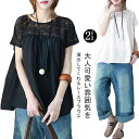 首元レース ブラウス 半袖 白ブラウス シャツ 黒ブラウス 細見え 刺繍トップス 刺繍シャツ 透け感 薄手 大きいサイズ 半袖 Tシャツ レディース レディース...