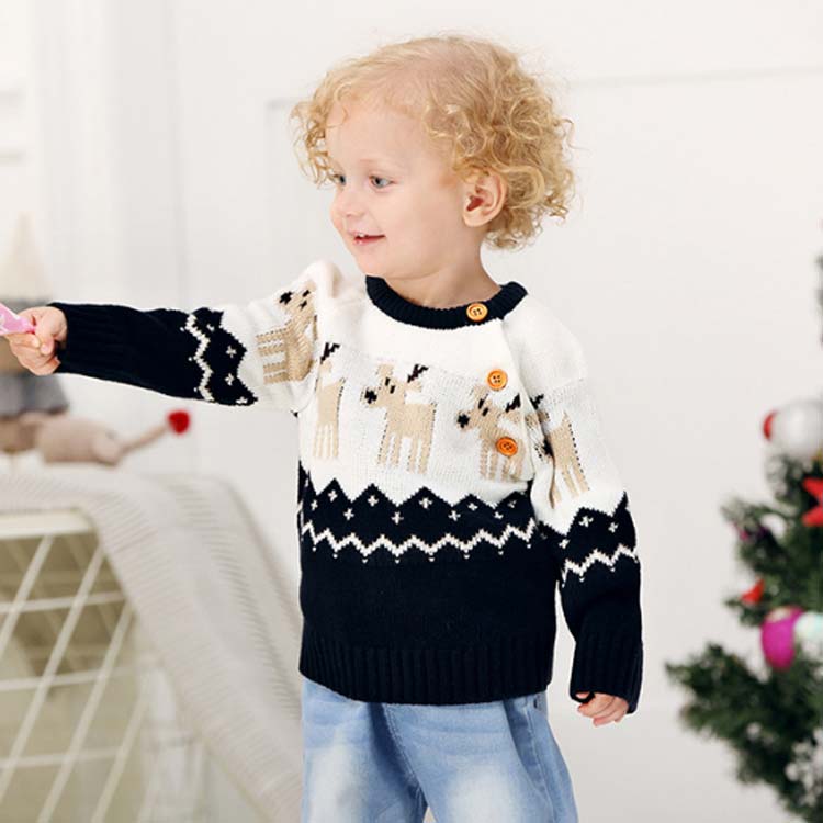 長袖 クリスマス ニット 防寒 トナカイ 子供服 ニットセーター 赤ちゃん クルーネ...