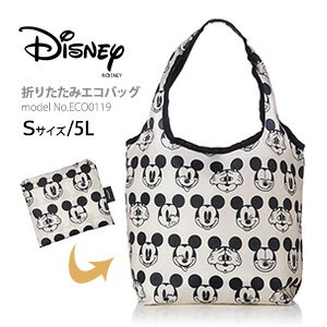 【クーポン　3/14（火）9：59まで】Disney ディズニー ミッキーマウスフェイス エコバッグ折りたたみ 折り畳み ショッピングバッグ マイバッグ小型 Sサイズ 5L メンズ レディース シフレ ECO0119のサムネイル