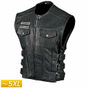 【5XLまで】Street & Steel ストリート&スチール Anarchy Leather Vest レザーベスト ライディングジャケット バイクウェア ライダー バイク ハーレー ツーリングにも かっこいい アメリカン ミアナーキー 大きいサイズ あり アウトレット【AMACLUB】