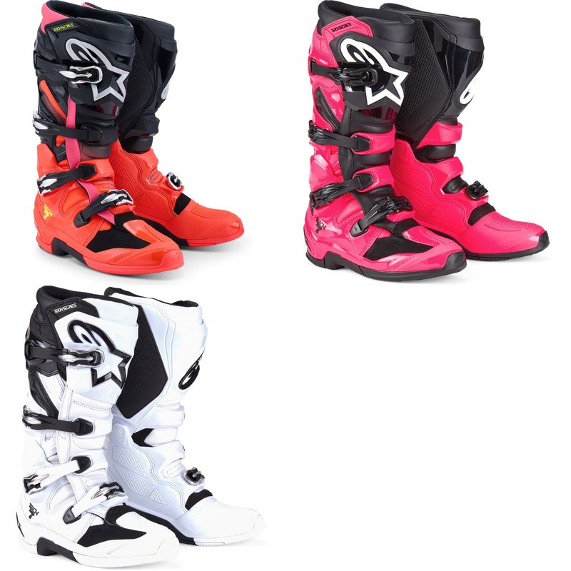 Alpinestarsのブーツ TECH 7 MOTOCROSS BOOTSを「日本では手に入りにくいモデル」も含め販売中! ※他店で同じモデルの取り扱いがあるかもしれないですが　AMACLUBのみ扱いカラーや当店のみ扱いサイズがありますので是非ご比較ください ※商品ページ下部「よくある質問」以下を必ずお読みください ■サイズガイド■ALPINESTARSのサイズの測り方・サイズ表はこちら特徴●TPU製ロアシェルはシフトレバー部を作り込み、前方への倒れ込みを抑えて操作しやすい ●左右非対称の設計で、つま先は金属シャンクで補強し衝撃と摩耗に強い ●足首は二重密度構造で、可動域を保ちながら過度な動きを抑える ●ふくらはぎ周りは調整でき、体格に合わせてフィットさせられる ●ソールは交換可能で、長く使える ●説明はメーカーからのものです 2026.8現在