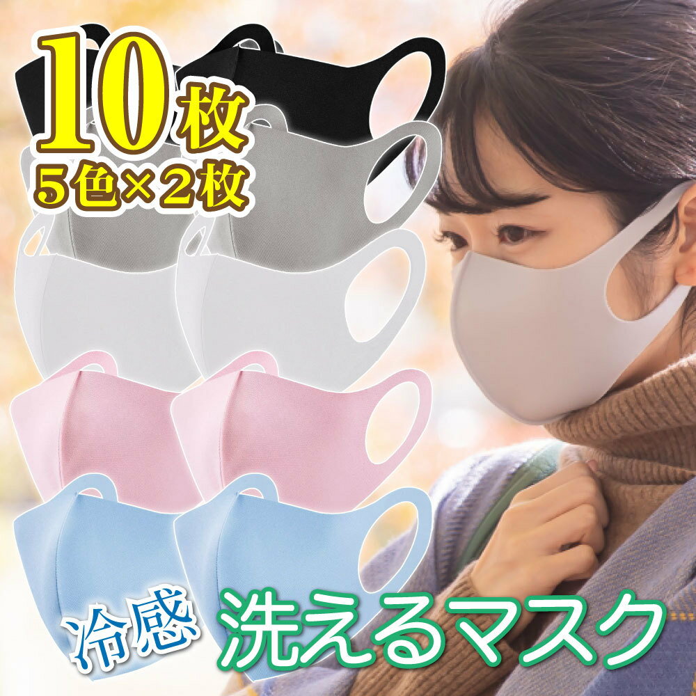 【16日までP20倍～】 マスク 接触冷感 洗えるマスク 選べる 10枚セット 大人用 冷感マスク エコマスク スポーツマスク 苦しくないマスク 運動 スポーツ 個包装 カラーマスク 速乾 吸水 立体 3D 送料無料