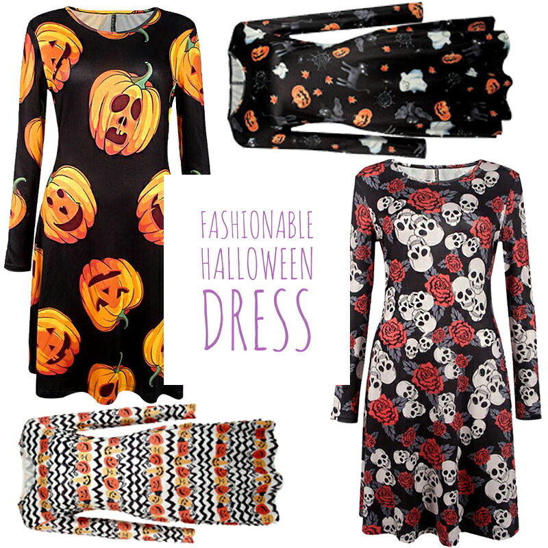 ＼ハロウィンにぴったり／長袖 ハロウィン ドレス コスプレ パンプキン ゴースト ローズ スカル かぼち..