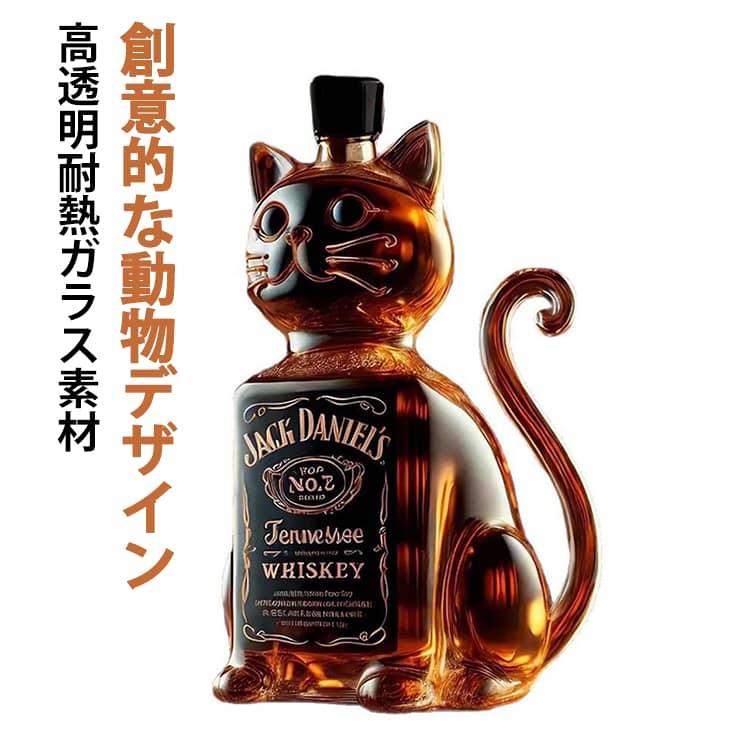 都喜tokits ギフト 動物柄ガラス容器 キャット ユニークなウィスキーガラスデキャンタ、面白いホーム＆バーデコレーション、ウィスキー愛好家、お父様、ご主人へのプレゼント 贈り物 耐熱ガラス製 猫 ウィスキーボトル インテリア