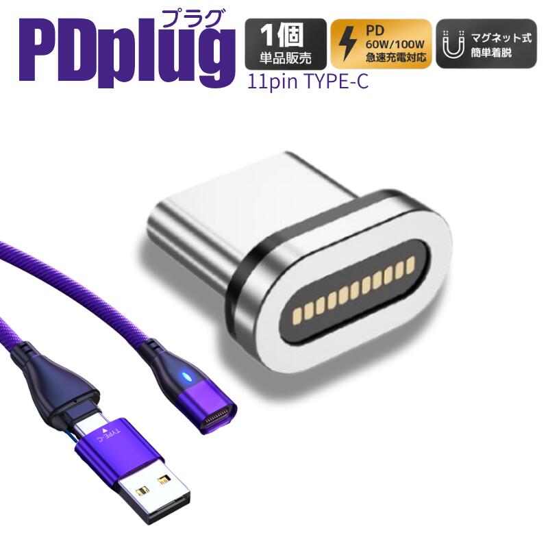  PD プラグ 端子 マグネット TYPE-C 1個 急速充電 100w 18w データ通信 3.0A TYPE-C Micro iPhone 動画転送が早い iPad(TYPE-C)