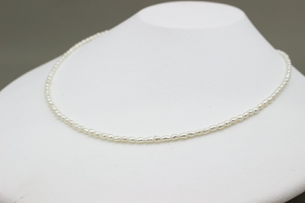 パール 真珠 ネックレス 淡水 ライス型 2.0-2.5mm 白 ベビーパール ロング バロックパール 変形真珠 ネックレス サイズオーダー可能! 35cm 3...